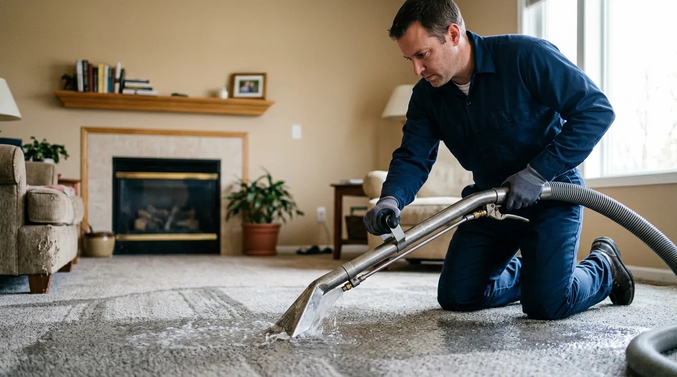 Water damage restoration technician working near Beatrice, NE